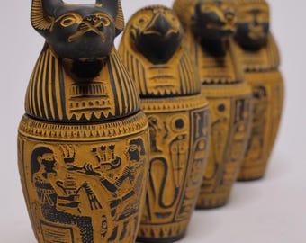 カノプス壺セット、優れた産業、手作り、グロデン色、エジプト製