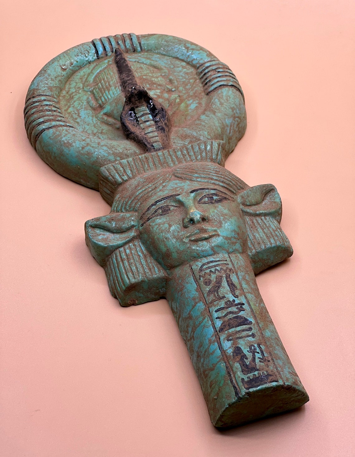Egyptian Hathor Goddess Statue Ankh key of Life Egypt Antique Handmade