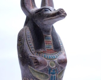 Anubis figurine | Ancient Egyptian God, Hieroglyphic Inscriptions Handcrafted Stone from Egypt Unique Decor