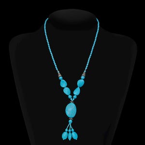Vintage Turquoise Gemstone Necklace: Handmade 70s Jewelry