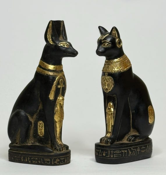 Bastet Cat & Anubis Dog Statues – Handmade Stone Egyptian