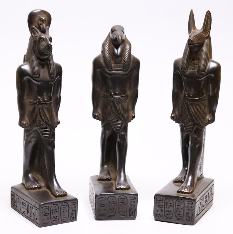 3 Egyptian Goddess Statues – Thoth, Anubis and Sekhmet Handmade Stone ...