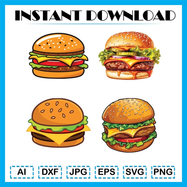 Burger clipart - Burger Svg - Hamburger Svg - Junk Food Clipart - Fast food Clipart - Fast Food SVG - junk food svg - Burger illustrations