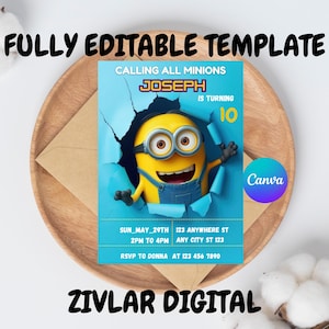 Minions Invitation  / Despicable Me /  Birthday Invitation / Editable Invitation template / Minion&#39;s Editable Birthday invitation