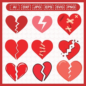 Broken Heart Svg - Broken Heart Clipart - Red Heart Svg - Two Piece Heart - Heartbreak Svg -2 Sided Heart Svg -Heart SVG -Heart digital file