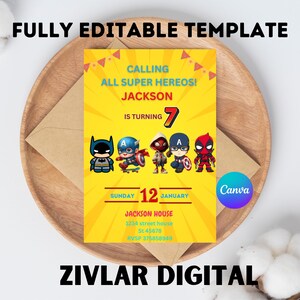 Superhero Birthday Invitation Editable Template  / Editable SUPERHEROES BIRTHDAY Party Invitation / Kids Birthday / Heroes Unite