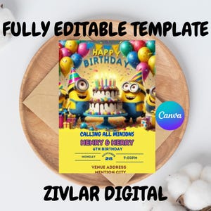 Minions Invitation  / Despicable Me /  Birthday Invitation / Editable Invitation template /Minion&#39;s Editable Birthday invitation