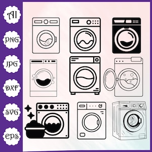Paquete SVG de lavadora \ Lavadora SVG \ Clipart de lavadora \ Archivos de corte de lavadora \ Silueta de lavadora \ Archivos de corte de lavadora para Cricut