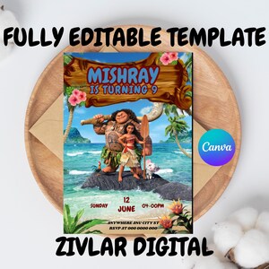 Moana Birthday Digital Invitation | Editable invitation | Moana Party Invite | Girl Invite | Editable Corjl Birthday Template Printable