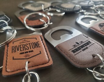 Custom Logo Leatherette Keychain Bottle Openers, Engraved / Etched Leatherette and Metal Keychain Bottle Opener With Your Logo, Personalized