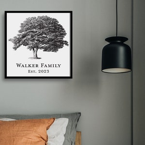 Personalized Pagoda Tree Wall Art | Black & White Vintage Illustration | 20x20 or 28x28 | Poster Print Only or Multiple Framed Color Options