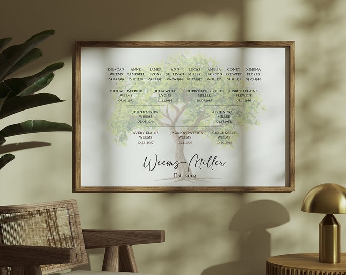 Personalized Family Tree: Oak, Classic Family Tree, Ancestry Art, Mother's Day Gift, Father's Day Gift, Grandparent gift, Reunion Display