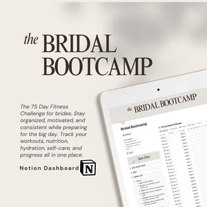 75 Day Bridal Bootcamp Challenge Notion Template | Customizable Fitness Habit Tracking Tool Wedding Planner for Notion