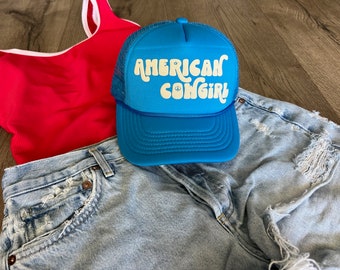 American Cowgirl 4th of July Trucker Hat, America, USA, Trucker Hat, American made, Country Concert hat, Women's Trucker Hat, Morgan Wallen