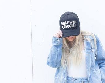 Surf's Up Cowgirl Trucker Hat, Summer Trucker Hat, Beach Trucker Hat, Beach Vacation, Lake Days, Beach Days, Beach Outfit, Beach Trucker Hat