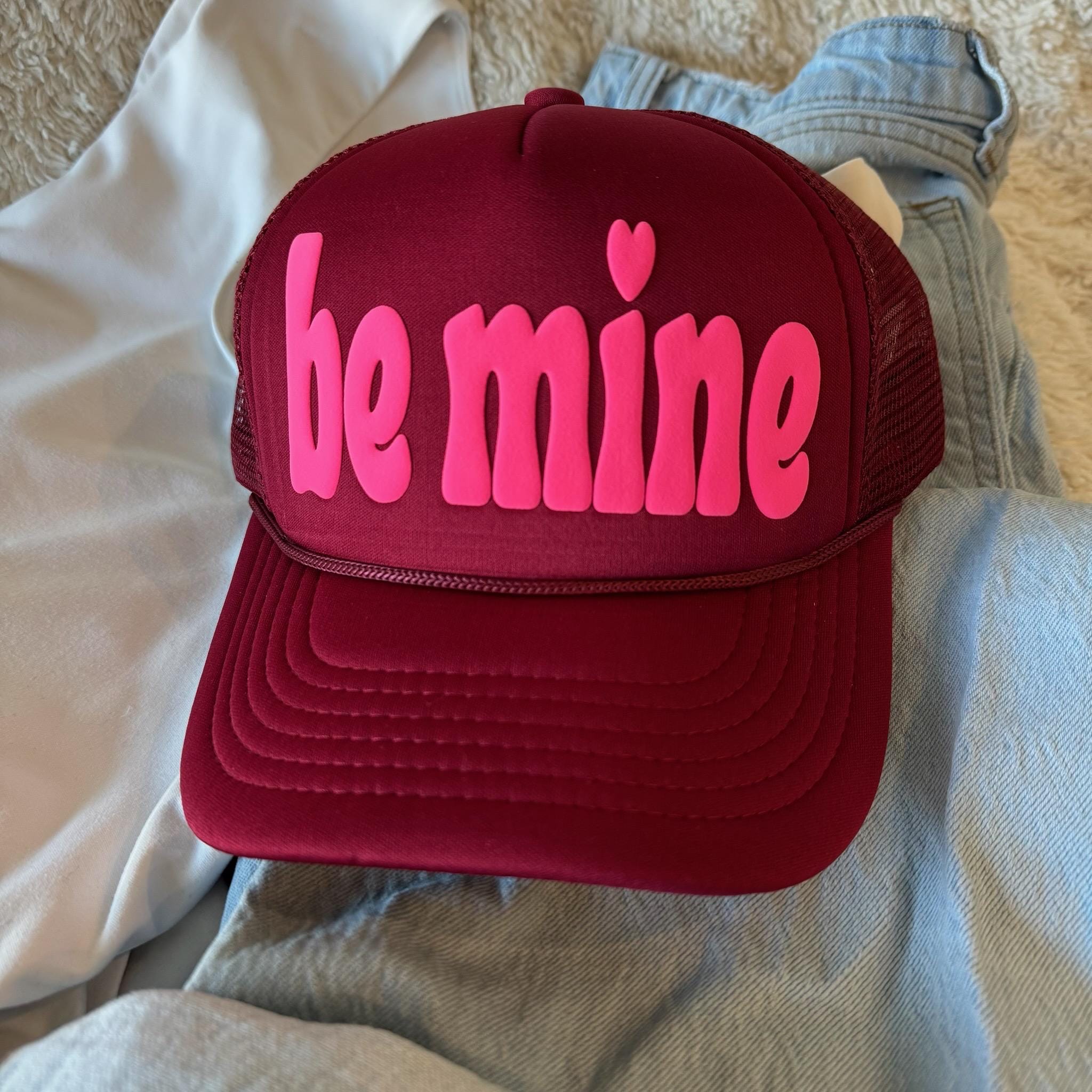 Red and Pink \'Be Mine\' Trucker Hat Valentine Vibes ? NEW hand painted trucker hats are  main image 4