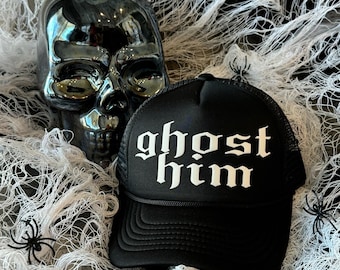 Ghost Him Trucker Hat, Happy Halloween, Halloween Hats, Halloween Trucker Hats, Funny Halloween, Ghost Hat, Boo Hat, Mom Trucker Hat