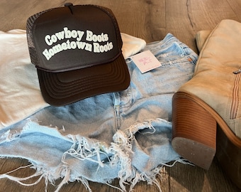 Bottes de cow-boy Casquette trucker country concert de Roots, chapeau de cowboy country, tenue de musique country, casquette trucker femme, Morgan Wallen