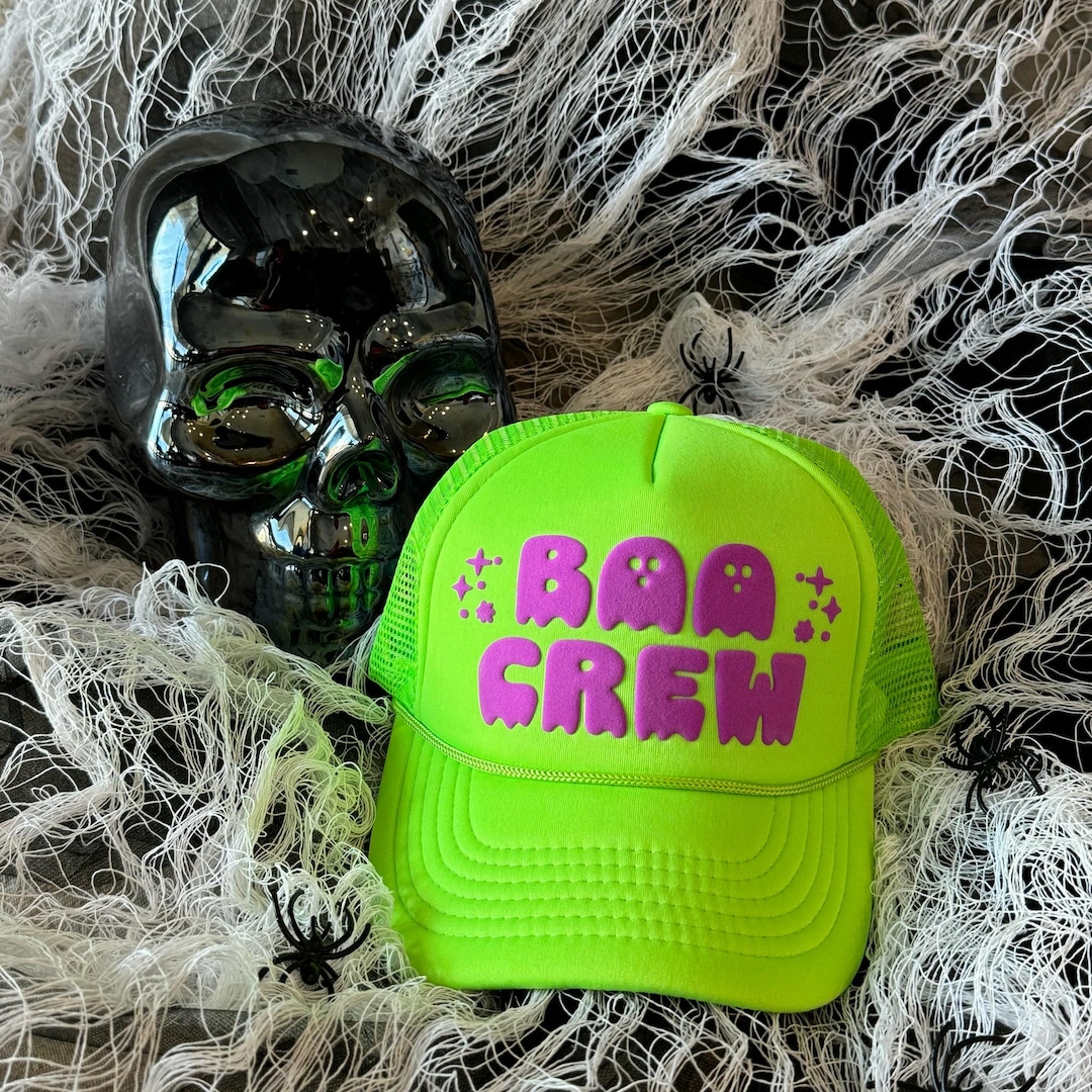 Boo Hat Boo Crew Trucker Hat, Happy Halloween, Halloween Hats, Halloween ...