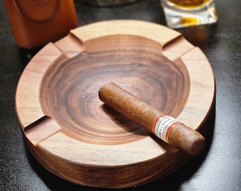 Elegant Hardwood Cigar Ashtray, 8" Round Walnut & Cherry