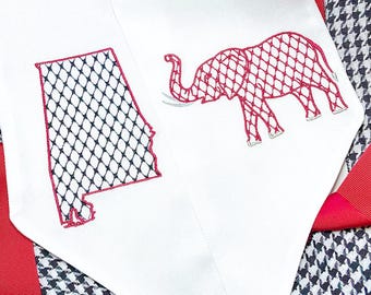 Embroidered Gameday Wreath Sash: Crimson Elephant, Houndstooth State of Alabama School Spirit