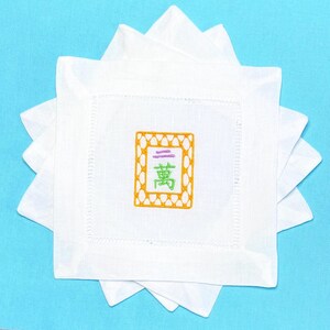 Embroidered Mahjong Tiles Linen Cocktail Napkins - Set of 6 image 5