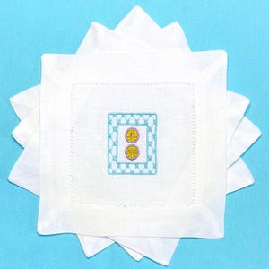 Embroidered Mahjong Tiles Linen Cocktail Napkins - Set of 6 image 4