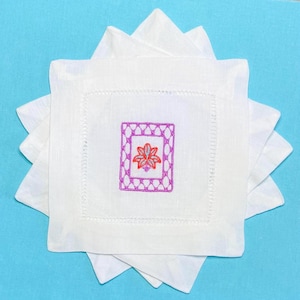 Embroidered Mahjong Tiles Linen Cocktail Napkins - Set of 6 image 3