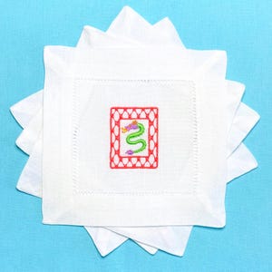 Embroidered Mahjong Tiles Linen Cocktail Napkins - Set of 6 image 7