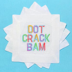 Embroidered Mahjong Tiles Linen Cocktail Napkins - Set of 6 image 2