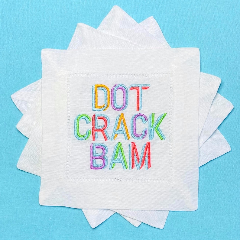 Embroidered Mahjong Tiles Linen Cocktail Napkins - Set of 6 image 2
