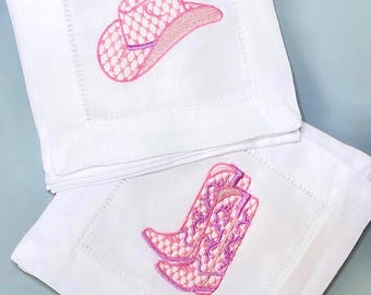 Embroidered Cowgirl Hat & Boots Cocktail Napkins - Set of 6