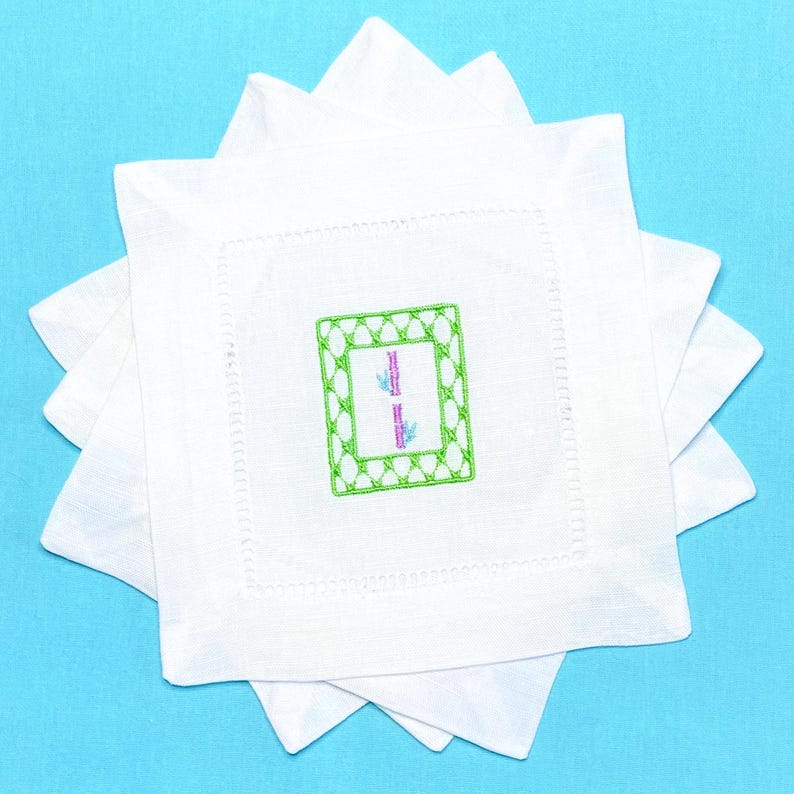 Embroidered Mahjong Tiles Linen Cocktail Napkins - Set of 6 image 6
