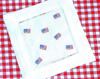 Embroidered American Flag Cocktail Napkins: Patriotic Party Decor