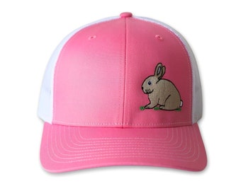 Embroidered Bunny Pink Trucker Hat, Richardson 112 SnapBack