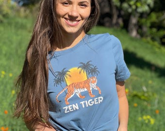 Zen Tiger T-shirt, Tropical Beach Vibe, Positive Message