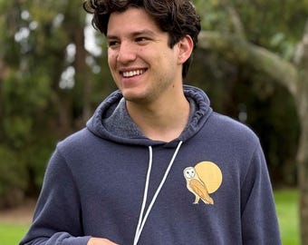 Hand-Drawn Owl Moonlight Unisex Hoodie, Nature Lover Gift