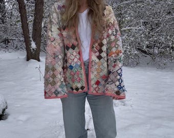 giacca trapuntata rosa, giacca trapuntata taglia piccola, colletto per giacca trapuntata, cappotto trapuntato, giacca trapuntata vintage, giacca trapuntata fatta a mano, taglia media
