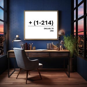 Kontaktinformationskarte mit Telefonnummer 1-214 und Ort DALLAS, Tex USA - Modernes minimalistisches Design zum sofortigen Download