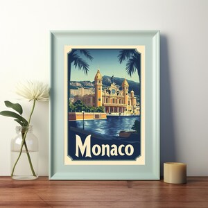 Ilustración vintage del Casino de Montecarlo de Mónaco: impresión de arte de pared retro: descarga instantánea para decoración del hogar