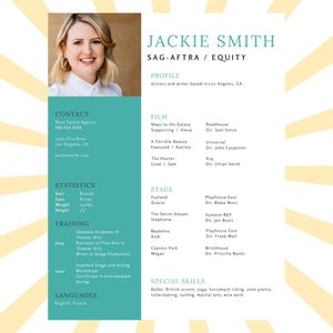 Modern Acting Resume Template for Performers | Editable Canva Template | Actor Resume with Headshot | SAG-AFTRA / Equity