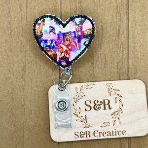 Swiftie Heart Shaped Collage Badge Reel ID name tag holder