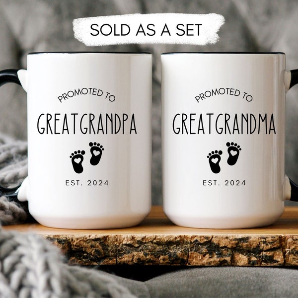 Pregnancy Announcement Great Grandparent Mug Set Baby Announcement Grandma Grandpa Mug Set, New Grandma, New Grandpa gift, Baby Announcement