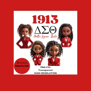 Delta Sigma Theta, Delta Sigma Theta Sorority PNG, Delta Sigma Theta Chibi PNG, Descarga digital, Guía de mitad de viaje