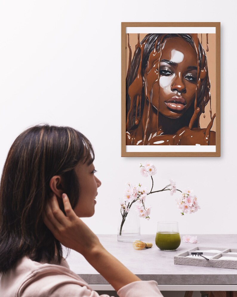 Chocolate Dripping Woman Digital Wall Art, Black Woman Wall Art, Black Art Print, Black Owned