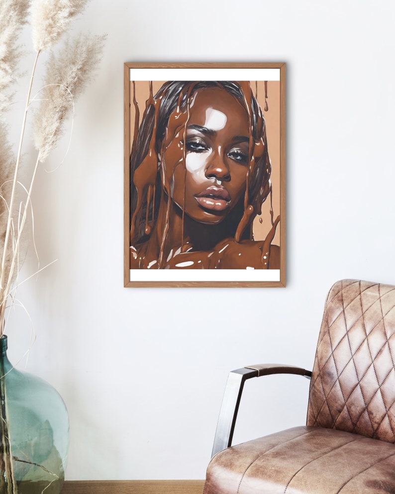 Chocolate Dripping Woman Digital Wall Art, Black Woman Wall Art, Black Art Print, Black Owned