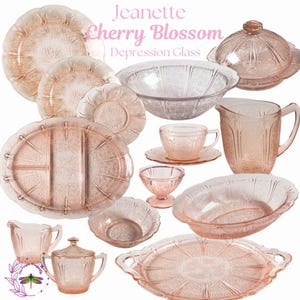 Original Pink Cherry Blossom Depression Glass* Jeanette Glass Company* Vintage Glassware* Free Shipping