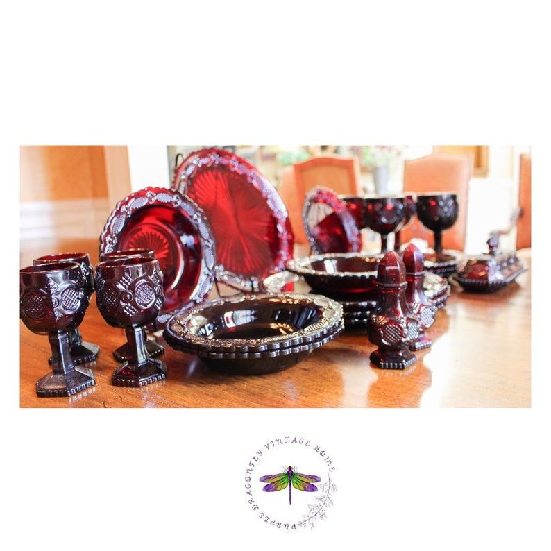 Avon Cape Cod Ruby Glass Dinnerware Set: 23-Piece Place Setting bild 2