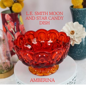 Amberina Moon and Star Candy Dish * L.E. Smith Glass Trinket Dish* Free Shipping