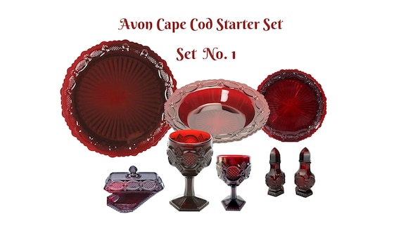 Avon Cape Cod Ruby Glass Dinnerware Set: 23-Piece Place Setting